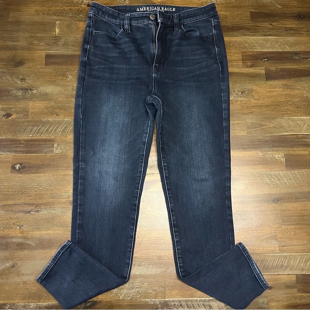 American Eagle Super StretchX Super Hi Rise skinny jeans dark wash. Size 10R